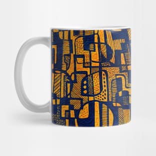 African Abstract Art Pattern Design - "Ndalu" - Orange and Blue Mug